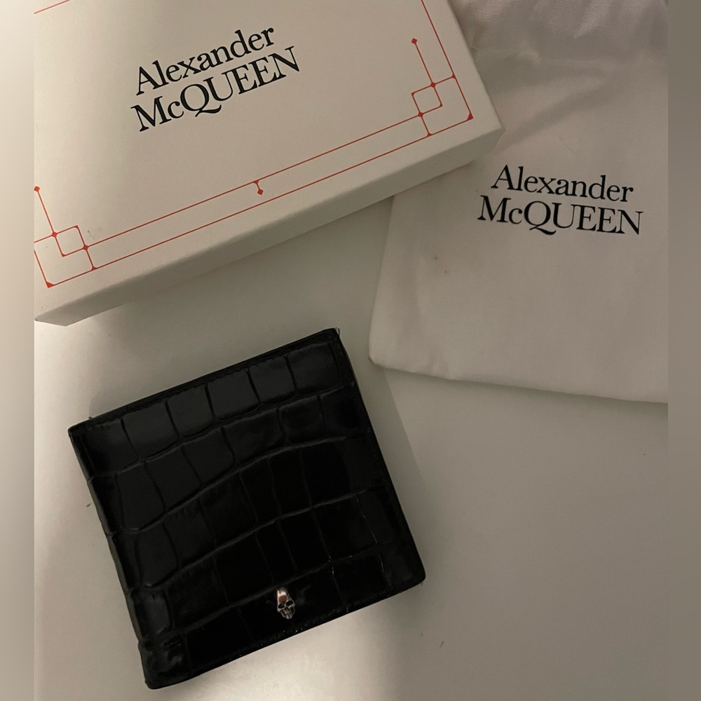 Alexander McQueen leather crocodile print with blue inside